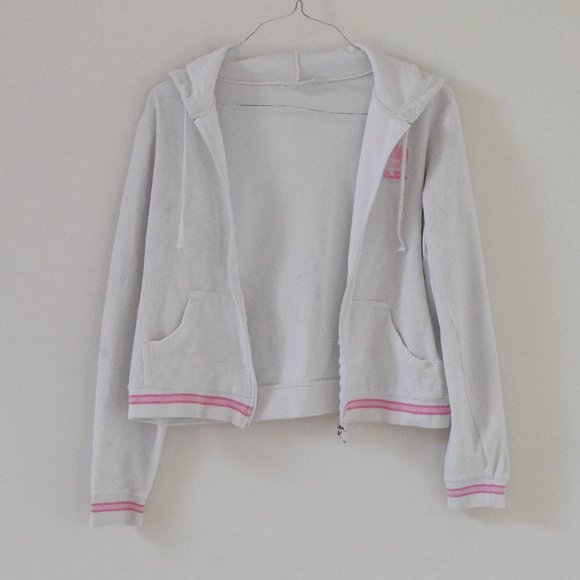 AEROPOSTALE White Terrycloth Zip Up Hooded Sweater | Size M - Picture 2 of 7
